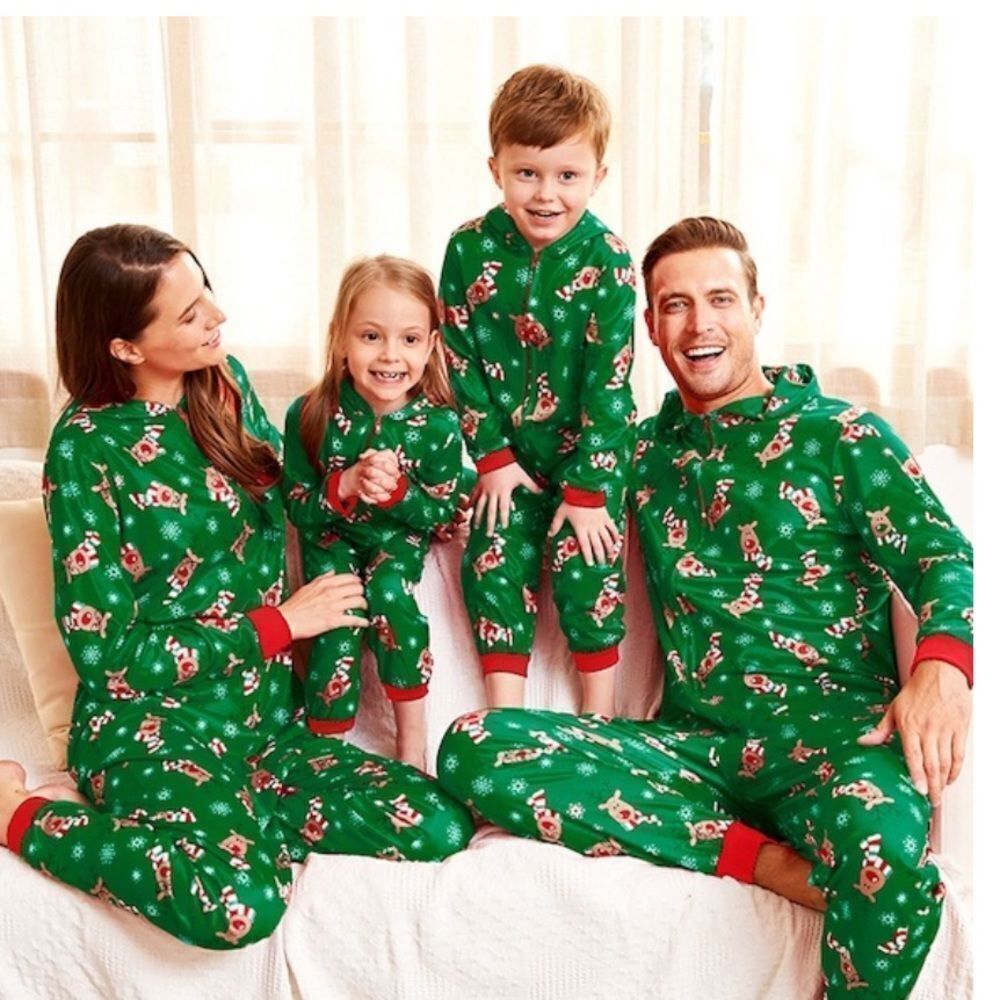 Pjs Matching Onsie Green Reindeer Adult and children size NWT‎ in packaging
